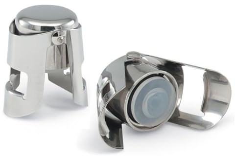 Champagne Bottle Stopper, Silver Stainless Steel Vacuum Sealed Wine Sparkling Bottle Closure Sealer for Champagne, Cava, Prosecco & Sparkling Wine