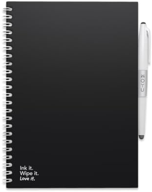 MOYU Erasable Notebook - A5 Stone Paper - Hardcover - Pitch Black - Multifunctional Pages - Includes Erasable Pen, Cloth, and Pen Holder