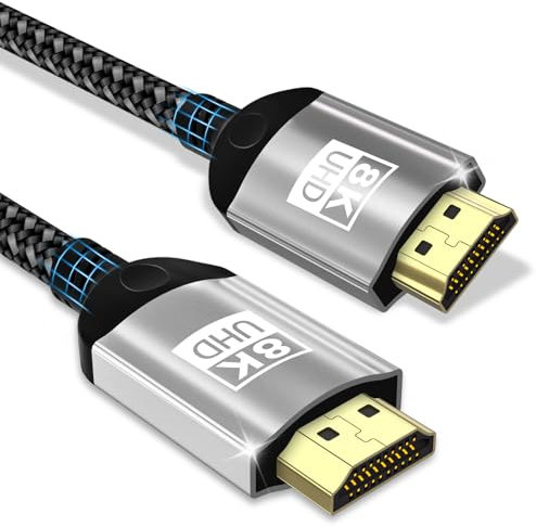 CKCN HDMI 2.1 Kabel 1.8 Meter, 8K@60HZ 48Gbps High Speed HDMI Kabel, eARC HD 7680P 8K HDMI Kabel Dolby Atmos für Laptop/Desktop/PS5/PS4 Pro/XBox/Switch/Projector/Monitor/HD TV, Hellgrau, 1.8m