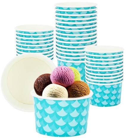 TSLBW 50 Pcs Paper Ice Cream Bowls 125ml Ice Cream Cup Containers Polka Dot Paper Dessert Bowls for Frozen, Yogurt, Sundae, Ice Cream, Cake, Soup, Summer Birthday Party Supplies (Blue)