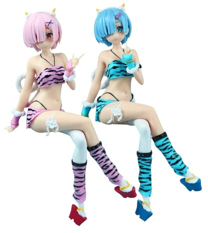 Gooyeh Rem and Ram Figure Anime Swimsuit Girl Figures Statue Figure PVC Figures REM & RAM 17CM Desktop Decoration