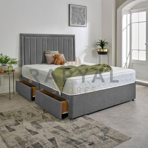 Divan Bed Superstore Luxe Plush Divan Bed + Memory Sprung Mattress + 24” Headboard (Grey, Double, No Drawers)