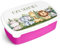 GRAVURZEILE Bedruckte Lunchbox - Tiergruppe Safari - Personalisiert mit Namen - Brotdose für Kinder - Individuell bedruckt - Platzsparend stapelbar - Perfekt für Schule & Kita - Farbe: Pink