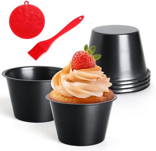 Quyimy Muffin Mince Pie Cupcake Cups, 6 Pcs Carbon Steel Pudding Moulds Muffin Tin, Dariole Moulds Sponge Puddings for Indiviual Servings, 8.9cm x 5.5cm, Egg Tart Mould Ramekins for Air Fryer Oven