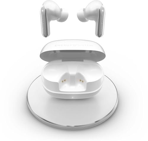 Energy Sistem Serenity ANC Ultra – Auriculares Bluetooth (Cancelación de Ruido Híbrida ANC de hasta -35dB, 25h de batería,Carga Inalámbrica Qi,Resistencia al Agua IPX4 y plástico Reciclado) Blanco
