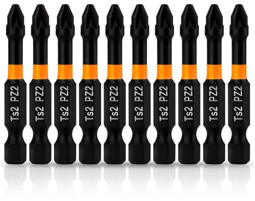 10PCS PZ2-50mm Impact Duty Pozi-Drive Screwdriver Bits, Heavy Duty Drill Driver Bits for Dewalt Milwaukee Bosch Makita Magnetic Phillips Bits for Furniture Mechanical Repairs