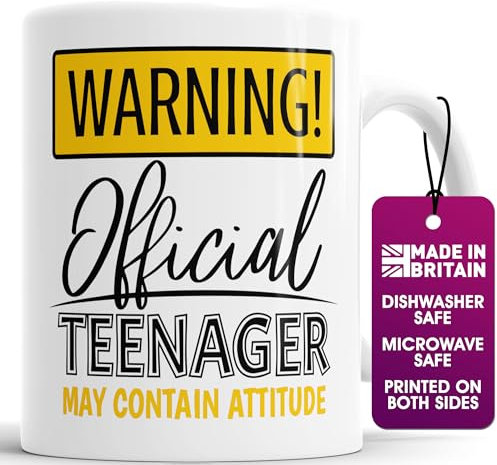 Faithful Prints Warning: Official Teenager May Contain Attitude Mug – Funny Teen Gift, 11oz Ceramic Coffee Cup, Birthday Present for Teen Boys & Girls (Yellow)