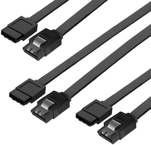 3 Pack SATA Cable III, 6Gbps SATA3 Cables, Locking Latch Satas Data Cable 50cm for HDD SSD CD/DVD Drives, Compatible with SATA I II III, Internal Storage Upgrade for Desktop and Laptop - Black