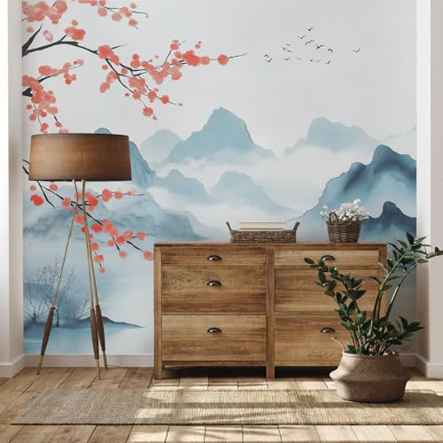 Tyafsgvqo Chinesische Tuschemalerei Tapete, Asien Landschaft Selbstklebende | Tapete Wasserfest Abwaschbar, Orient Kultur Kunst Vliestapete Fototapete Küche Wohnzimmer Kinderzimmer 150x105 cm