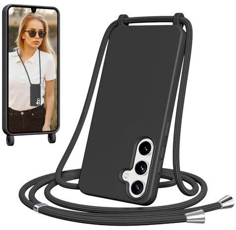 Jrkvniv Cover per Samsung Galaxy A16 5G con Cordino, Morbido TPU Silicone Case con Laccio Tracolla, Regolabile e Rimovibile, Antiurto AntiGraffio Case per Samsung Galaxy A16 5G, Nero
