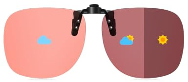 TINHAO Polarised Photochromic Clip-On Sunglasses Over Prescription Glasses for Driving Cycling Fishing Golf, UV400 Flip-Up Lenses, Day Night Anti-Glare, 4 Colours, Lightweight 8.9g (Light Pink)