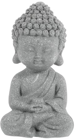 LOLIPPYY Kleine Buddha Statue aus Kunststein Grau Aquarium Dekoration und Tisch Buddha Figur für Aquarium und Wohnraum Bruchfest und Handgefertigt