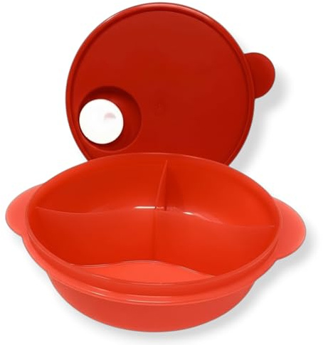 Tupperware CrystalWave Plat à déjeuner pour micro-ondes Rouge avec grille d'aération blanche 3,25 tasses