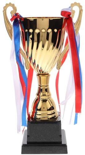 Hemobllo Large Gold Trophy Cup 24.5cm Premium Metal Award for Sports Tournaments Schools Basketball Football Competitions Winner Prize with Ribbons