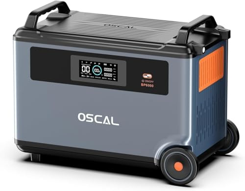 OSCAL 3600Wh Erweiterungsbatterie fur Powermax 6000 LiFePO4-Akku, Erweiterbar bis 57,6 kWh, Vollladung in 1,96 Std, Mobiler Stromspeicher für Camping