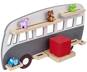 Relaxdays Toniebox Regal, magnetisch, für Hörspielbox & 25 Tonies, grau | Bus, HxBxT: 32x62x13 cm, Toniefigurenregal