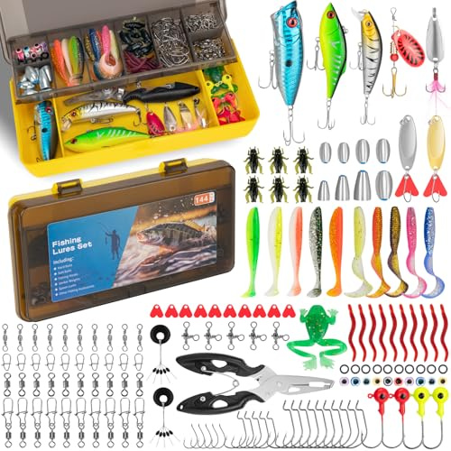 Fishing Lures Mixed,Tackle Box Included Crankbaits, Spoon, Hooks, Jigs, Weights and More Other Accessories, Fishing Bait Lure Gear Kit Gifts for Men Bass Freshwater