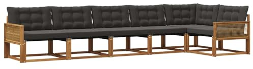 vidaXL Outdoor-Sofagarnitur mit Kissen 6 pcs Natürlich und Schwarz, Garten, modernes Outdoor-Sofa-Set, wetterfest, Bequeme Lounge, langlebige Möbel, Akazienholz-Design