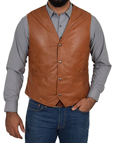 A1 FASHION GOODS Herren Weiche Hellbraun Lederweste Klassisch Traditioneller Stil Gilet Casual Weste - Bruno (XXXL - EU 56)