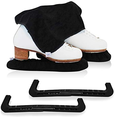 CRS Cross Skate Guards, Soakers and Towel Gift Set - Ice Skating Guards and Soft Skate Blade Covers for Figure Skating or Hockey (Biellmann Black, Small)