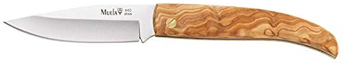 Muela Navaja P-8.OL hoja de acero MoVa de 8 cm y empuñadura de olivo para Caza, Pesca, Supervivencia y Bushcraft - Realizado en Ciudad Real