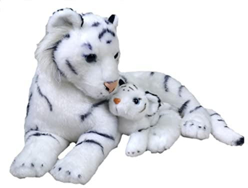 WILD REPUBLIC Mom and Baby Weißer Tiger, Großes Kuscheltier, 38 cm, Geschenkidee für Kinder, Kuscheltier mit Baby, Riesen-Stofftier aus recycelten Wasserflaschen
