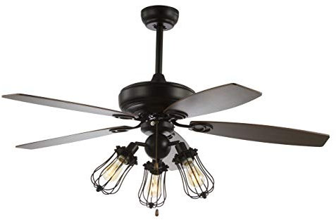 Jonathan Y JYL9601A Bohemian Lucas Caged 3-Light Metal/Wood LED Ceiling Fan, 52, Black