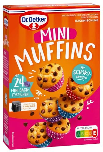 Dr. Oetker Mini Muffins, 270 g, Backmischung für Rührteig mit Schokotropfen, zum Zubereiten von 24 Mini Muffins, inkl. Mini-Papierbackförmchen