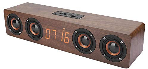 Bluetooth Speaker - W8C Solid Wooden Strip Bluetooth Speaker with LED Clock Display FM Functions