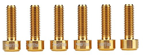 Bicycle Stem Bolts M5 x 16mm, 6PCS Titanium Alloy Bike Fixed Stem Bolts for Mountain Road Bicycle Bike Disc Brake Caliper/Handlebar Stem/Rear Rack/Water Bottle Cage Holder(Gold)