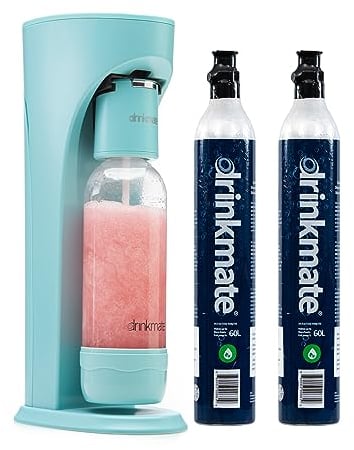 DrinkMate OmniFizz Sparkling Water and Soda Carbonator, Sparkles Any Drink, Includes 1L Re-usable BPA-Free Carbonating Bottle, Two 60L CO2 Cylinders and Patented Fizz Infuser (Arctic Blue)