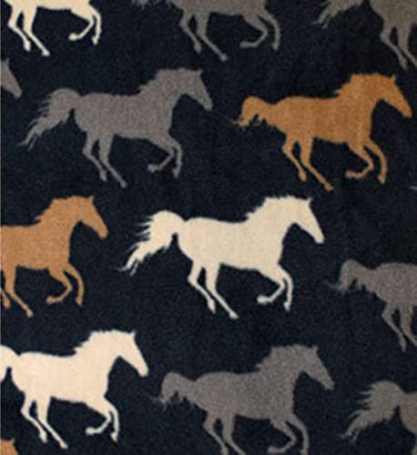 Bedruckter Polarfleece-Stoff, Pferde, Marineblau, 1/8 m, 50 x 37 cm