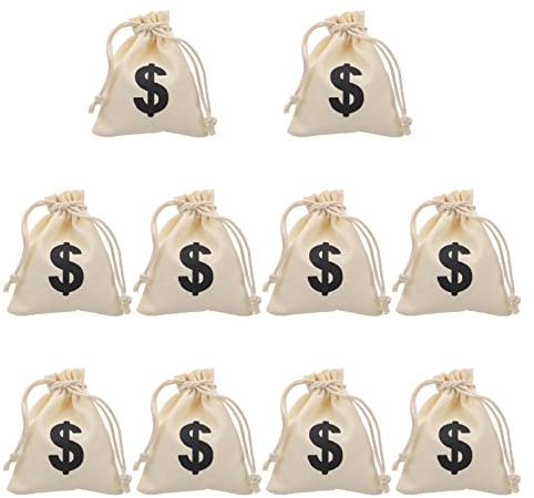 STOBOK 12 Stücke Kordelzug Geld Taschen Dollar Zeichen Bank Tasche Sackleine Kordelzug Tasche Würfel Tasche Schmuck Beutel Hessische Jute Tasche für Casino Theme Poker Party