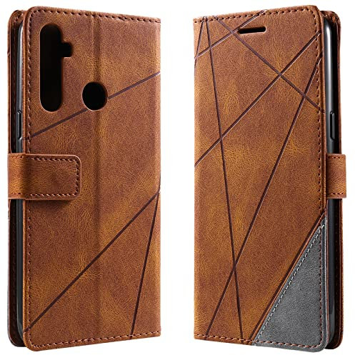 Vankii Funda para OPPO Realme 5/5S/5i/C3, Billetera Carcasa Protectora Libro Tapa Silicona Bumper PU Cuero Cartera Case Flip Cierre Magnético Leather Soporte Wallet Antigolpes Cover (Marrón)