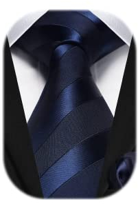 HISDERN Gestreifte Krawatten für Männer Krawatte und Einstecktuch Set für Hochzeit Party Arbeit Business Krawatte Herren Einstecktuch Kontrastfarbe Schlips Geschenke für Männer,Marineblau