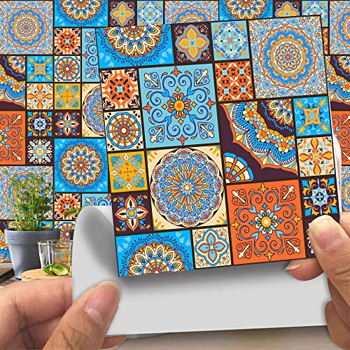yufana 20 Stück Marokkanische Fliesenaufkleber,Bunt Wandfliese Aufkleber Mosaik Küche Wandaufkleber Tile Style Decals Selbstklebende Vinyl Fliesen Aufkleber,für Küche Wohnzimmer(15x15cm)