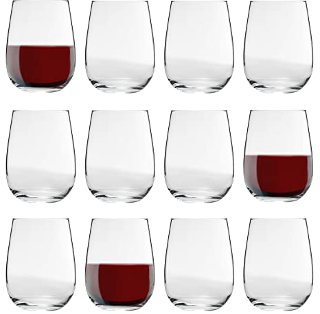 12x Gaia 475ml Copas de Vino Tinto sin Tallo - Largo Vidrio Blanco Rosa Cóctel Fiesta Copa para Beber Set de Regalo - by LAV