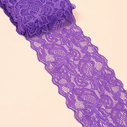10 metri di bordura in pizzo elastico, larghezza 8 cm, con fiori di pizzo colorati, nastro decorativo in pizzo per cucito, fai-da-te, vestiti, biancheria intima, viola