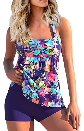 Maillots Deux Pièces Grande Taille Taille Haute Amincissant Menstruel Push Up Ete Maillot de Bain Femme Pas Cher Marque Sexy Sport Tankini Vêtements Purple XL