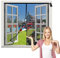Fliegengitter Fenster Mit Rahmen 55x130cm selbstversiegelnde Netzgittertür mit Magneten Insektenschutz Fenstervorhang Magnetische Adsorption Faltbar Schwarz