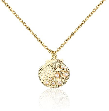 MYOSPARK Starfish Conch Sea Shell Pendants Sea Necklace/Earrings Pendant for Women Ocean Beach Themed Jewelry Beach Lovers Gift (UK-Sea shell NL)
