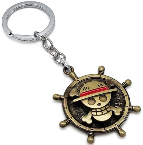 Weeb Keychains One Piece Merch with Straw Hat & Ship Wheel Emblem, Premium Zinc Alloy Monkey D Luffy One Piece Anime Keychain for Keys or Bags, Lightweight One Piece Keychain Anime Gift for Men