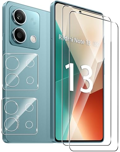 Fitudoos para Xiaomi Redmi Note 13 5G Cristal templado Protector de Pantalla[2 Piezas]+Protector de Lente de Cámara[2 Piezas], [9H Dureza] [Resistente a Arañazos].