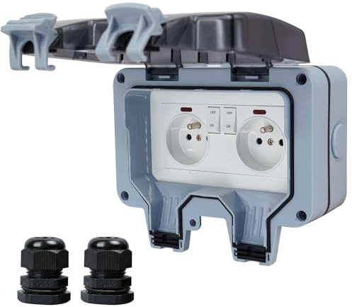 CHENGPI Boîte de Prise Extérieure étanche avec Interrupteur Témoin Lumineux AC250V/16A,Norme Française - Flip Socket Box pour Cuisine,Salle de Bain,Prise Murale de Jardin