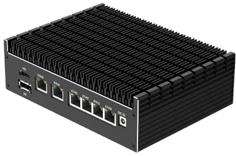 TOPGRO Mini PC Fanless Pentium 5205U, 8GB RAM DDR4, 256GB SSD, Gráficos UHD, Ordenador Industrial Sin Ventilador, 6X LAN 2,5 Gbps, RS232 DB9x2, HDMI 2.0, DP 1.2, 4K@60Hz, Win11 Pro