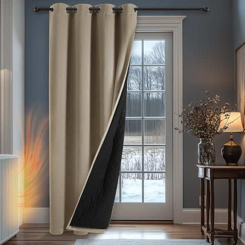 Deconovo 100% Blickdichter Vorhang Winter Dicke Gardine mit Ösen Doppellagig Fenstersvorhang Thermo Kälteschutz Wärmeisolierende Vorhänge Raumtrenner, 260x200(HöhexBreite), Taupe, 1 Stück