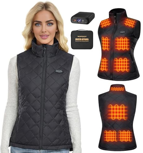 Topdot Gilet Chauffant Femme Avec Batterie 16000 Mah 7,4 V Incluse - 10 Zones De Chauffage, Veste Chauffante Avec 3 Niveaux De TempéRature,Chauffage Veste Sans Manche Chauffante,XS