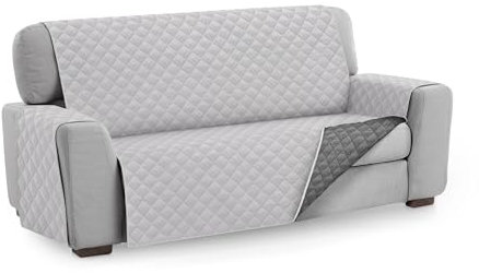 Textil-home Sesselschoner Sofaüberwurf MALU, 2 Sitzer - Reversibel gepolsterter Sofaschutz. Farbe Hellgrau