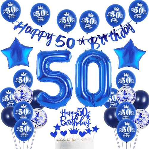 50 Geburtstag Deko Mann, Blau Banner 50 Geburtstag Girlande Deko 50. Mann Luftballons 50. Tortendeko 50 Geburtstagsdeko 50 jahre Männer Ballons 50 Party Deko