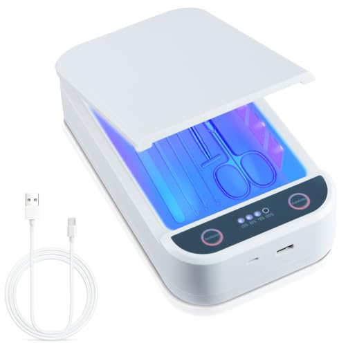 Soiiw Caja esterilizadora de herramientas de uñas portátil con luz azul, esterilizador USB, caja de limpieza para salón de uñas, pinzas, joyas, teléfono, herramientas de manicura